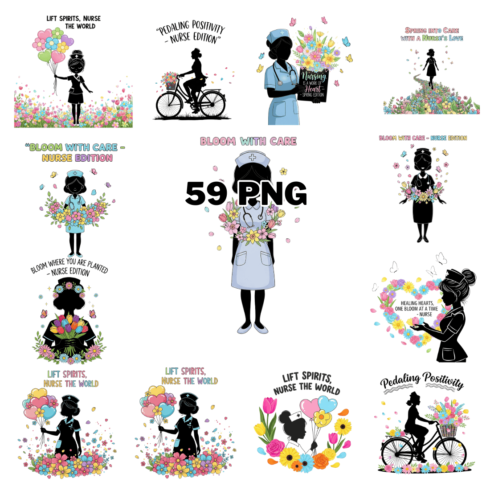 Colorful Spring Nurse With Quote Sublimation Clipart Bundle cover image.