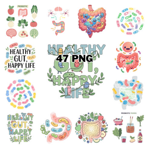 Cute Microbiome Gut Health Concept Sublimation Clipart Bundle cover image.