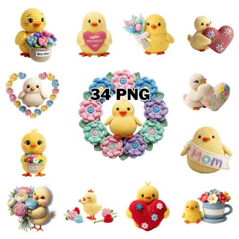 Knitted Mother’s Day Baby Chick Sublimation Clipart Bundle cover image.