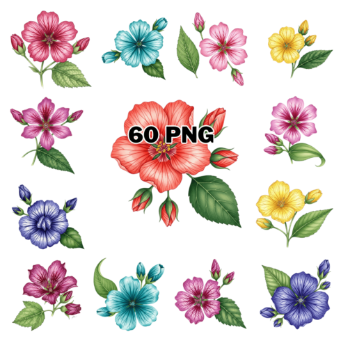 Watercolor Floral Hibiscus and Garden Flowers Sublimation Clipart Bundle cover image.
