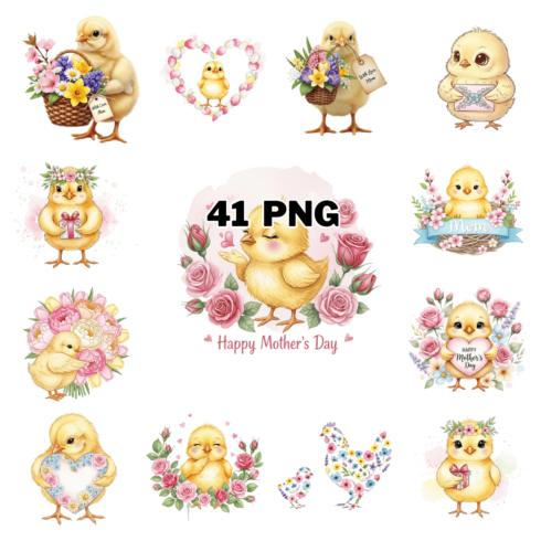 Watercolor Mother’s Day Baby Chick Sublimation Clipart Bundle cover image.
