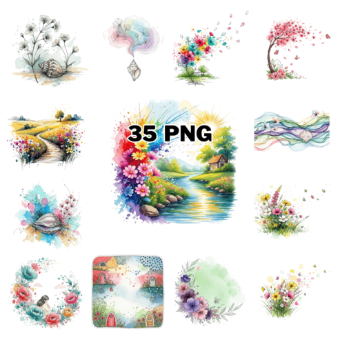 Summer Meadow Blossoms Colorful Garden Sublimation Clipart Bundle cover image.