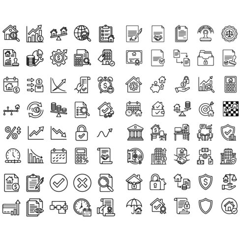 80 Mortgage & Real Estate Finance Line Icons Set – Loans, Property & Investment Outline Icons cover image.