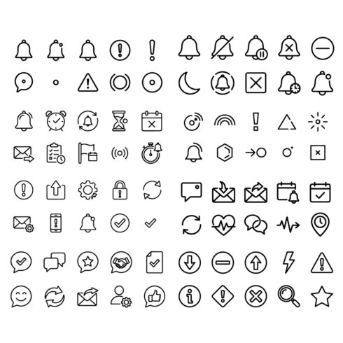 80 Notification & Alert Line Icons Set – Bell, Message & UI Status Outline Icons cover image.