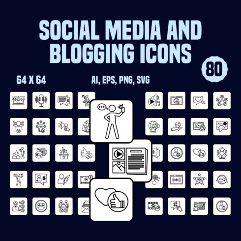 80 Social Media and Blogging Icon Set cover image.
