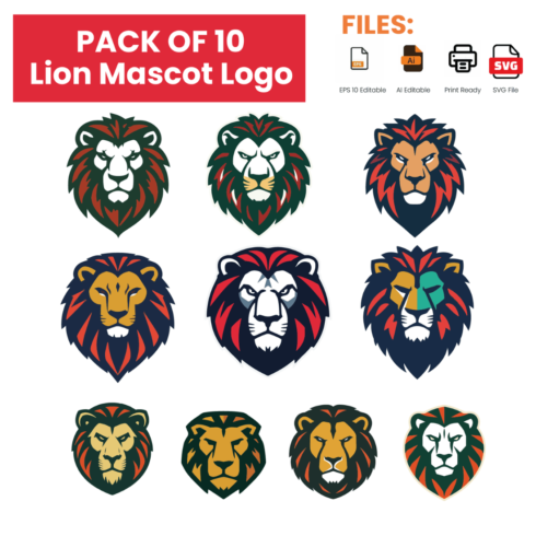 Lion Mascot Logo Pack – 10 Bold Animal Logos cover image.