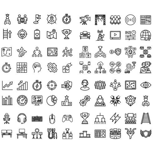 80 Esports & Gaming Management Line Icons Set – Team, Tournament & Strategy Outline Icons cover image.