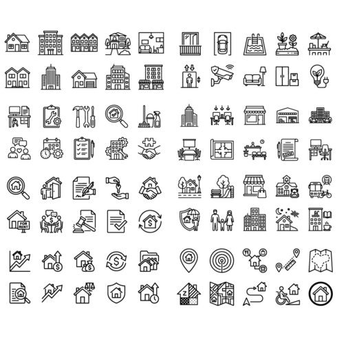80 Real Estate & Property Management Line Icons Set – Housing, Rental & Building Outline Icons cover image.
