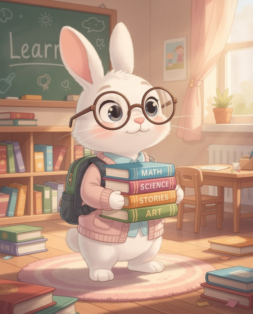 Studious Rabbit Studious Bunny with Books – Cute Glasses-Wearing Rabbit Symbolizing ...