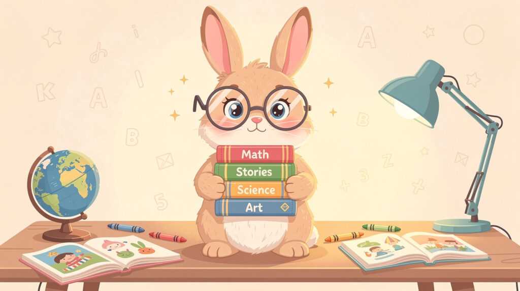 Studious Rabbit Studious Bunny with Books – Cute Glasses-Wearing Rabbit Symbolizing ...