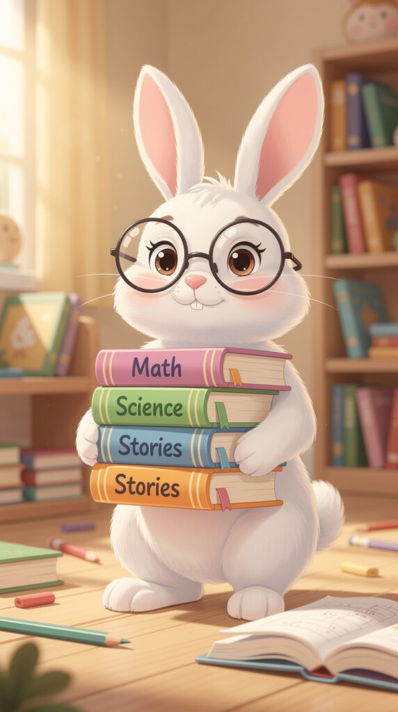 Studious Rabbit Studious Bunny with Books – Cute Glasses-Wearing Rabbit Symbolizing ...