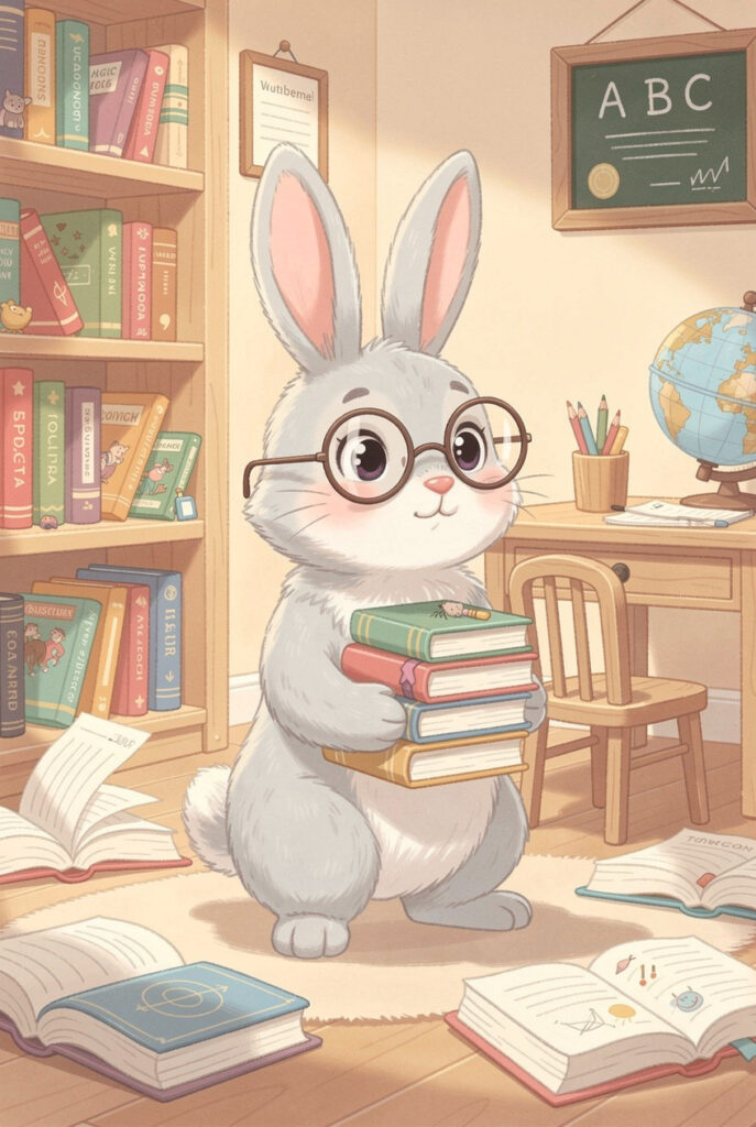 Studious Rabbit Studious Bunny with Books – Cute Glasses-Wearing Rabbit Symbolizing ...