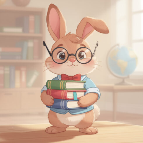 Studious Rabbit Studious Bunny with Books – Cute Glasses-Wearing Rabbit Symbolizing ...