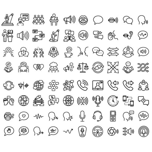 80 Communication & Speech Line Icons Set – Voice, Talk & Conversation Outline Icons cover image.