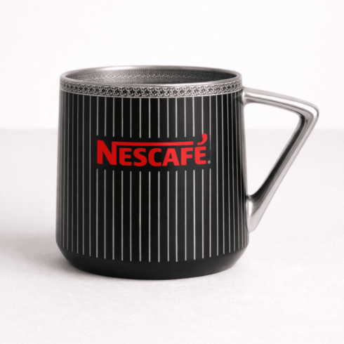 High-Quality Nescafé Style Mug Mockup Pair – Metallic Silver & black Accent cover image.