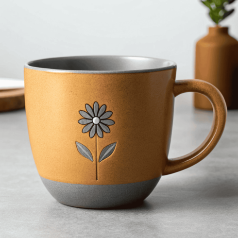 Minimal Flower Mug Mockup Set – Mustard Brown and Grey Cups cover image.
