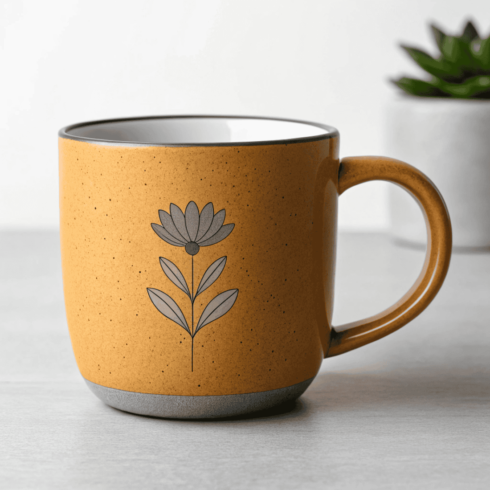 Modern Tea Cup Mockup Duo – Mustard Brown Grey Floral Design cover image.