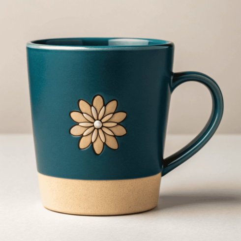 High-Quality Mug Mockup Duo – Blue & Beige with Flower Design cover image.