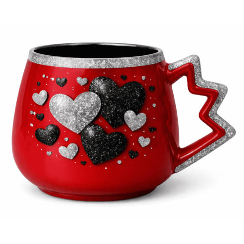 Luxury Love Hearts Valentine Special Red & cream colour Mug Pair cover image.
