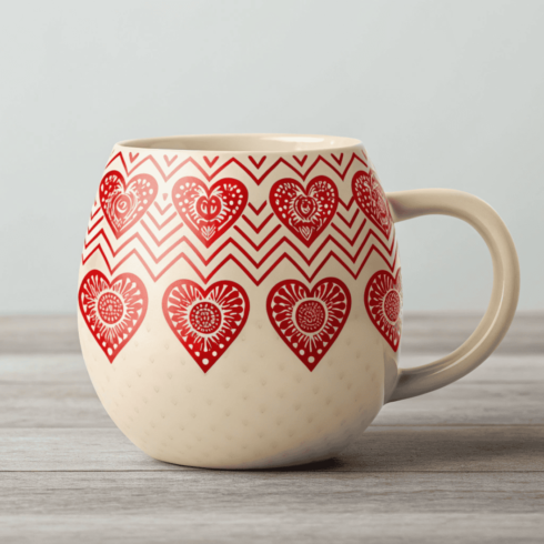 Romantic Two Tone Red and Cream colour Coffee mugs mockup Duo with Hearts cover image.