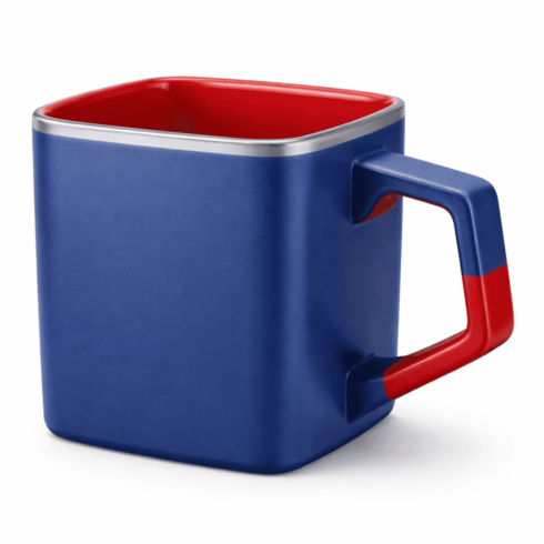 "Regal Harmony: Royal Blue & Red and Dull Red & Green Mug Pair with Silver Lining" cover image.