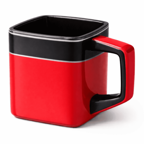 "Bold Squares: Red & Black and Yellow & Black Stylish Mug Pair with Black Lining" cover image.