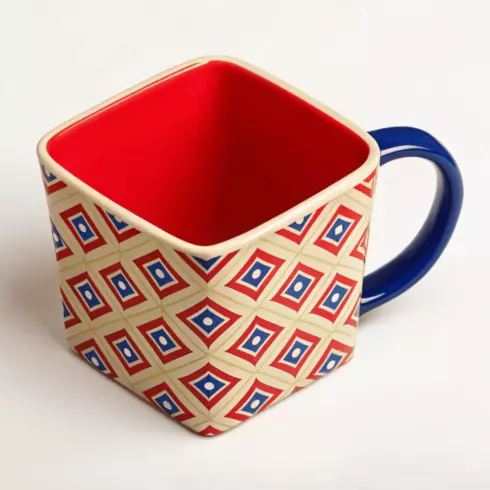 Stylish Cream Mug Mockup Set Featuring Repeating Square Pattern Design cover image.
