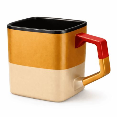 Trendy Square Mug Pair Mockup – Yellow, Chocolate Brown & Black Palette cover image.