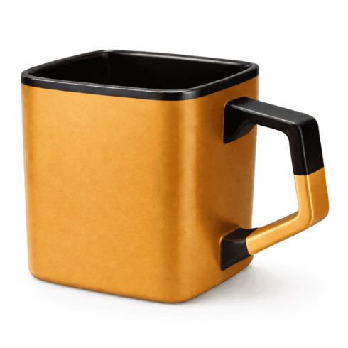 Trendy Square Ceramic Mug Mockup – Golden Brown Black Mug with Blue Red Silver Duo cover image.