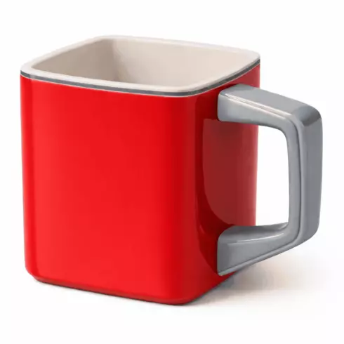 Stylish Square Coffee Mug Mockup – Red & Grey Mug with Black Red Mug Pair cover image.