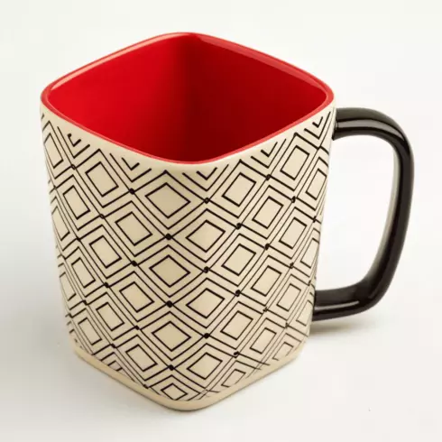 Modern Square Mug Mockup Pair – Cream Red Black Repeated Square Pattern cover image.