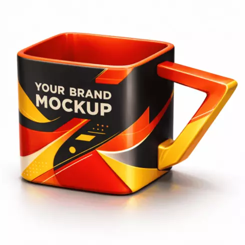 “Vibrant Multicolor Square Mug Mockup Pair for Branding Presentation” cover image.