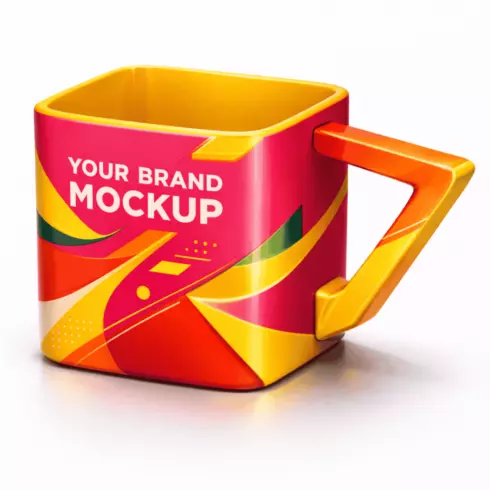 “Vibrant Multicolor Square Mug Mockup Pair for Branding Presentation” cover image.