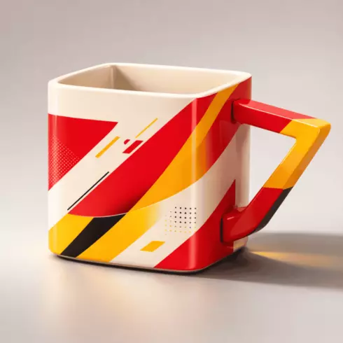“Elegant Multicolor Square Mug Mockup Pair – Orange, Red, Yellow & Cream Branding Presentation” cover image.
