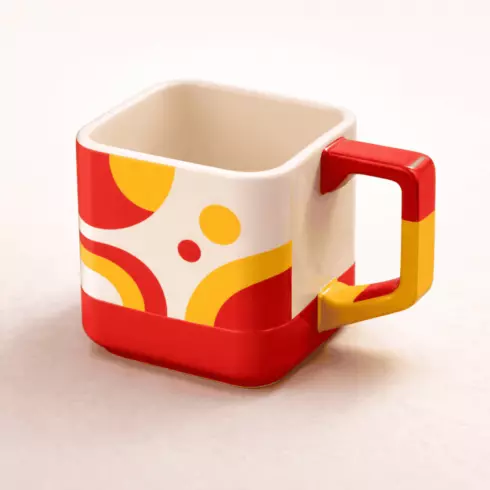 Stylish Multicolor Square Mug Pair – Warm Orange, Red, Yellow & Cream Tones” cover image.