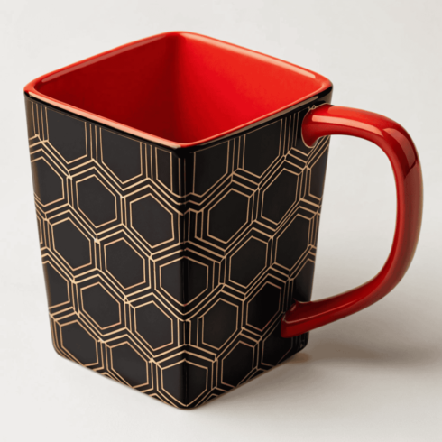 Geometric Elegance: Black & Red Edition Coffee mug mockups Duo cover image.