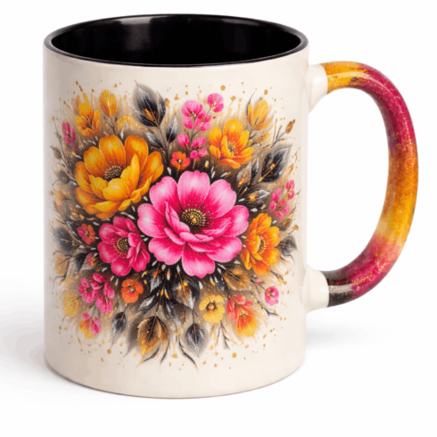 “Floral Art Coffee Mug Mockups – Vibrant Multicolor & Black-Yellow Edition” cover image.