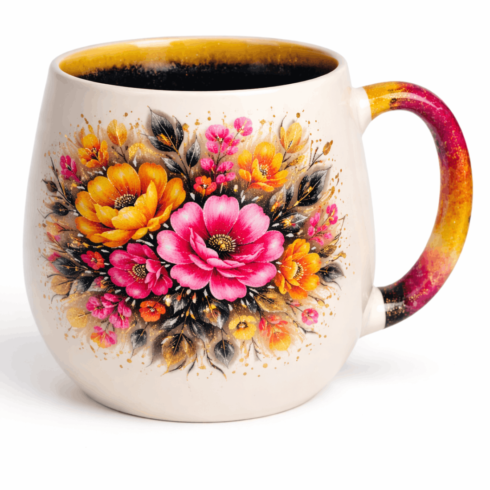 “Floral Art Coffee Mug Mockups – Vibrant Multicolor & Black-Yellow Edition” cover image.