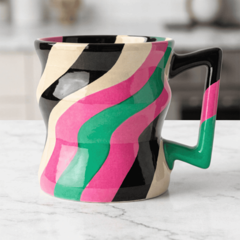 Vibrant Squares: A Mug Pair in Cream, Black, Pink & Green cover image.