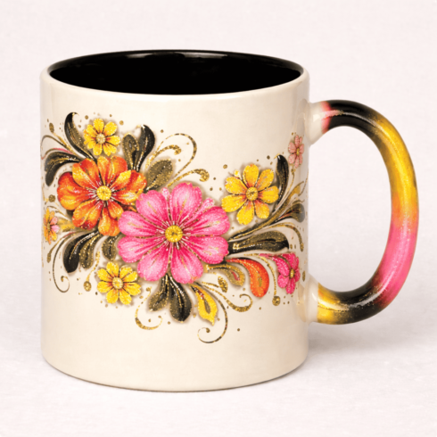 Vibrant Elegance: Cream Square Mugs Duo with Multicolor Floral Art cover image.