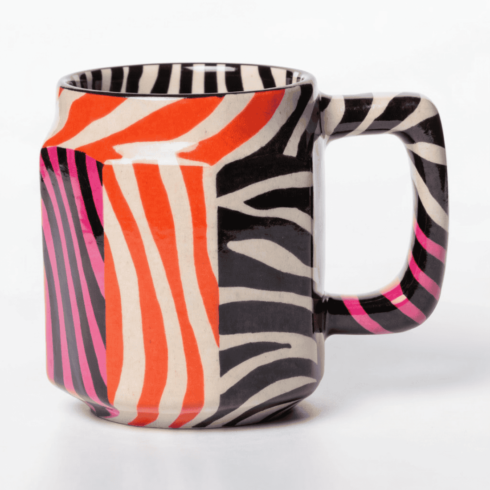 “Wild Stripes: Shocking Pink, Black & Orange Zebra Print Coffee Mug Pair Mockup” cover image.