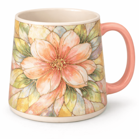 “Blush Bloom: Artistic Peach Pink Ceramic Mug Pair with Golden Accents” cover image.