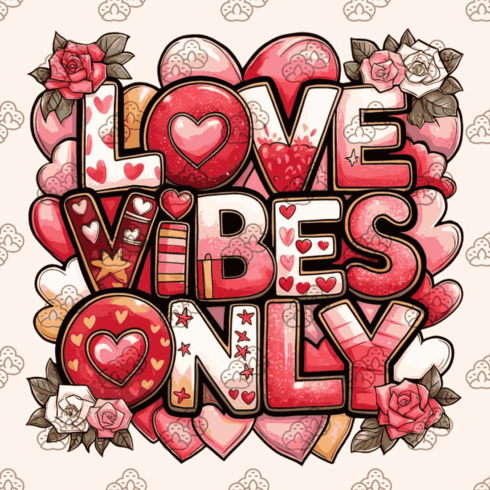 Love Vibes Only – Romantic Doodle Typography Illustration for Valentine's Day cover image.