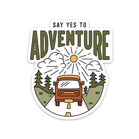Say Yes To Adventure – Minimalist Retro Camper Van Sticker Vector cover image.