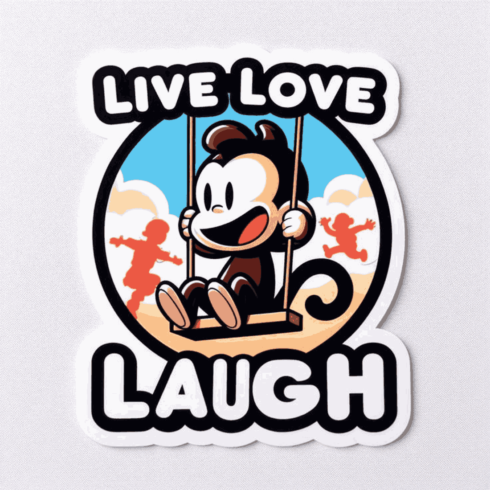 Live Love Laugh – Retro Monkey Mascot Cartoon Sticker Vector cover image.