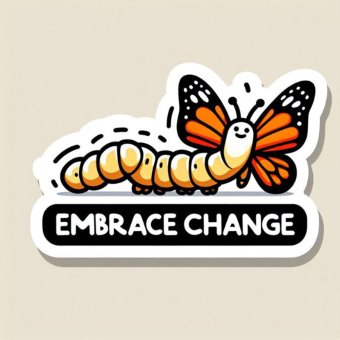 Embrace Change: Cute Vector Sticker of a Caterpillar with Butterfly Wings, Inspirational Transformation Character Design cover image.