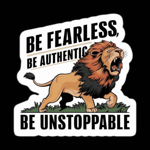 Be Fearless Lion Mascot – Motivational Retro Sticker Vector cover image.