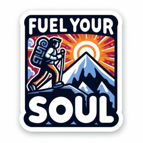 Fuel Your Soul Adventure Sticker – Hiking & Outdoors Motivational Illustration cover image.