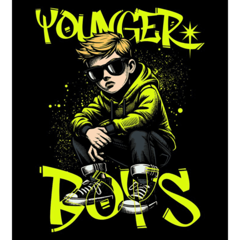 Cool Urban Boy Graffiti Illustration - Younger Boys T-Shirt Design cover image.