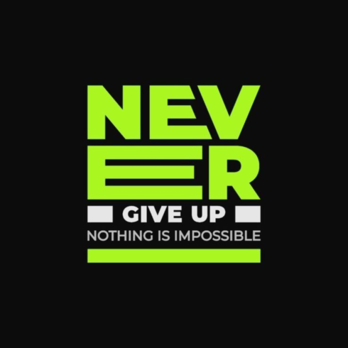 "Never Give Up" Neon Typography – Bold Motivational Streetwear Vector cover image.